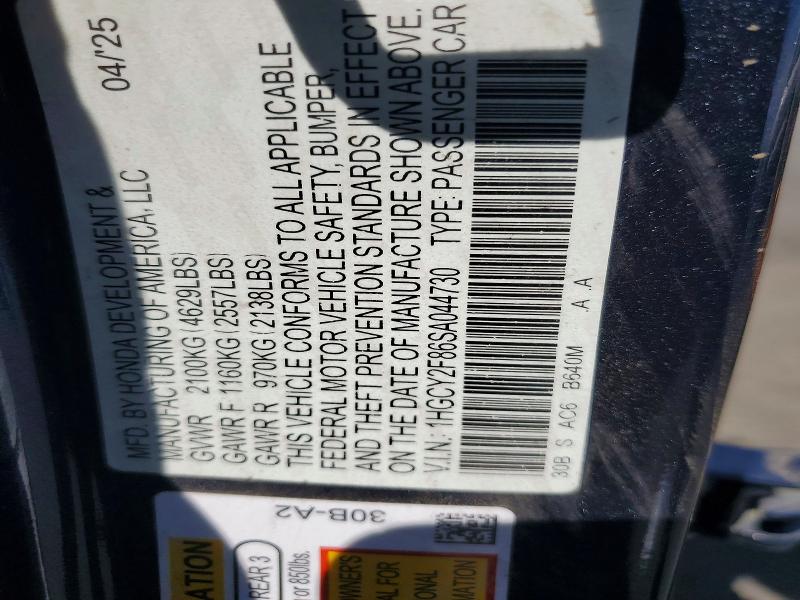 Aukcja sprzedaży 2025 Honda Accord, vin: 1HGCY2F86SA044730, numer aukcji: 65293896