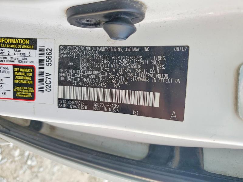 2008 Toyota Sienna მანქანა იყიდება აუქციონზე, vin: 5TDZK23C78S108479, აუქციონის ნომერი: 64112456