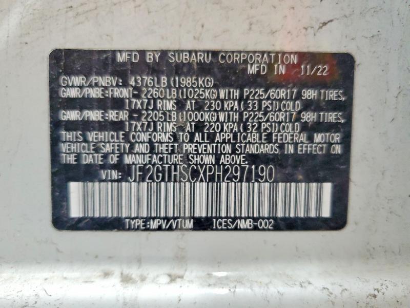2023 Subaru Crosstrek მანქანა იყიდება აუქციონზე, vin: JF2GTHSCXPH297190, აუქციონის ნომერი: 63656066