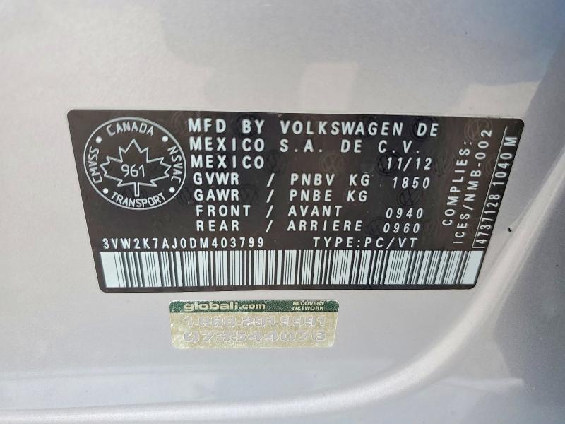 63722606 :رقم المزاد ، 3VW2K7AJ0DM403799 vin ، 2013 Volkswagen Jetta مزاد بيع