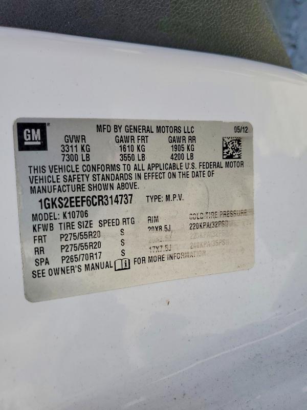 Aukcja sprzedaży 2012 Gmc Yukon, vin: 1GKS2EEF6CR314737, numer aukcji: 64378686