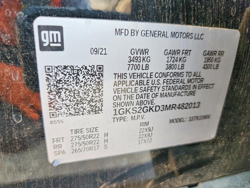 63780546 :رقم المزاد ، 1GKS2GKD3MR482013 vin ، 2021 Gmc Yukon Xl مزاد بيع