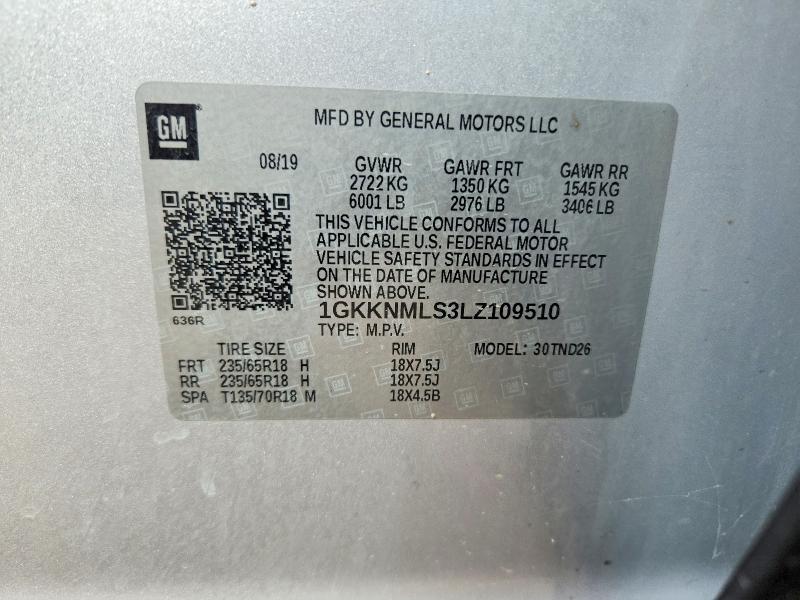 Auction sale of the 2020 Gmc Acadia, vin: 1GKKNMLS3LZ109510, lot number: 65894306