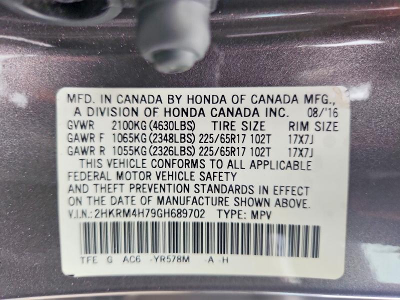 64441956 :رقم المزاد ، 2HKRM4H79GH689702 vin ، 2016 Honda Cr-v مزاد بيع