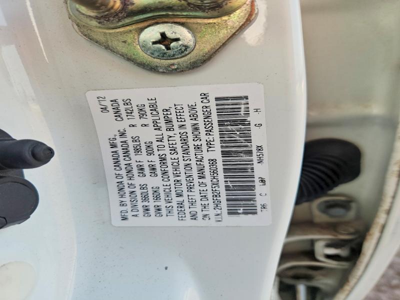 Aukcja sprzedaży 2012 Honda Civic, vin: 2HGFB2F5XCH560368, numer aukcji: 64216586
