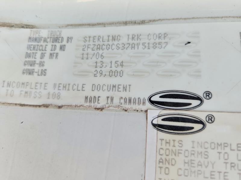 66187516 :رقم المزاد ، 2FZACGCS37AY51857 vin ، 2007 Sterling Truck Acterra مزاد بيع