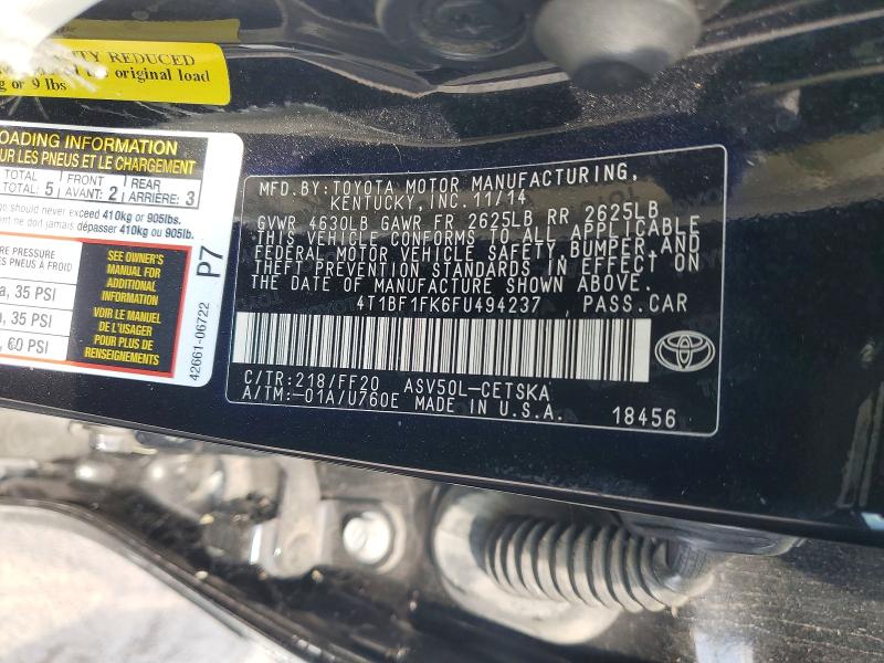 Продажа на аукционе авто 2015 Toyota Camry, vin: 4T1BF1FK6FU494237, номер лота: 65953316