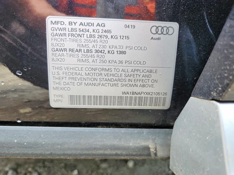 64510206 :رقم المزاد ، WA1BNAFYXK2105126 vin ، 2019 Audi Q5 مزاد بيع