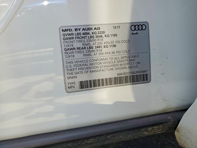 Aukcja sprzedaży 2018 Audi Q3, vin: WA1ECCFS0JR020957, numer aukcji: 66738086