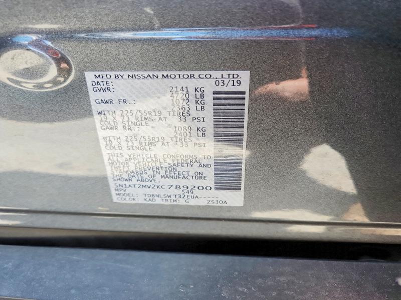 65717316 :رقم المزاد ، 5N1AT2MV2KC789200 vin ، 2019 Nissan Rogue مزاد بيع