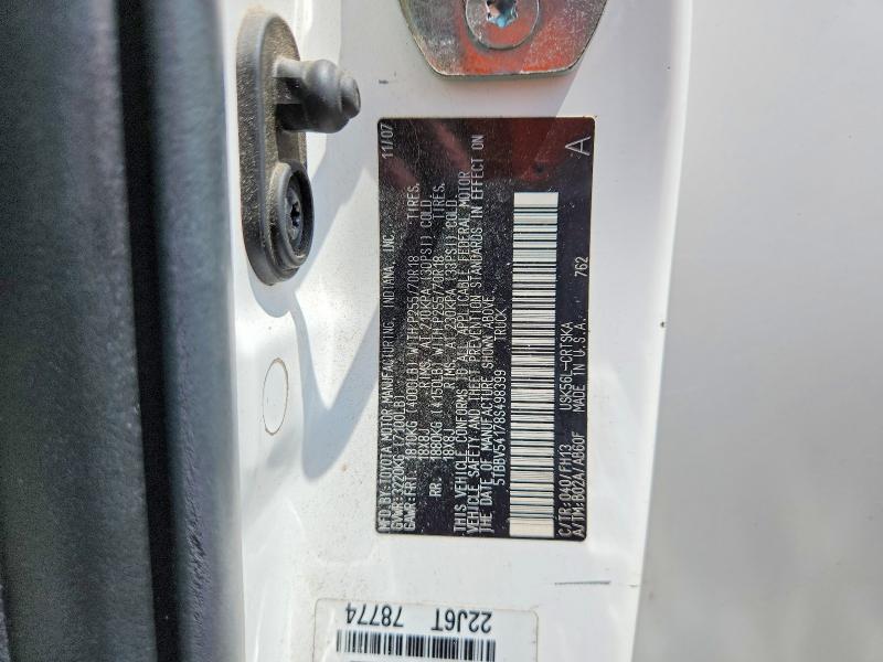 63953976 :رقم المزاد ، 5TBBV54178S498399 vin ، 2008 Toyota Tundra مزاد بيع