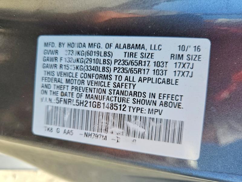 Auction sale of the 2016 Honda Odyssey, vin: 5FNRL5H21GB148512, lot number: 65504046