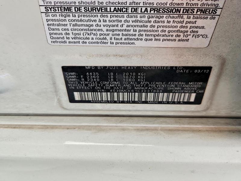 2012 Subaru Legacy მანქანა იყიდება აუქციონზე, vin: 4S3BMCK61C3031888, აუქციონის ნომერი: 66846496