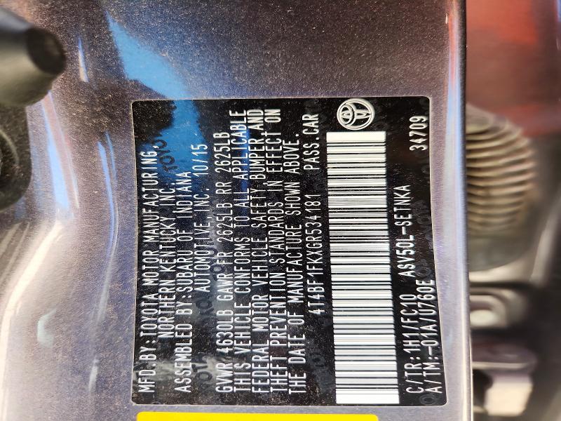 2016 Toyota Camry მანქანა იყიდება აუქციონზე, vin: 4T4BF1FKXGR534181, აუქციონის ნომერი: 64426936
