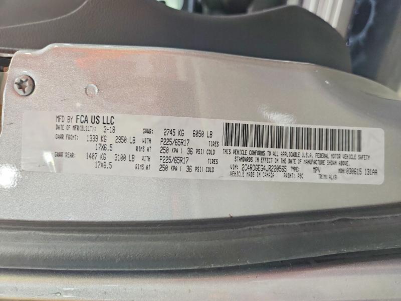 65816126 :رقم المزاد ، 2C4RDGEG4JR220565 vin ، 2018 Dodge Grand Caravan مزاد بيع