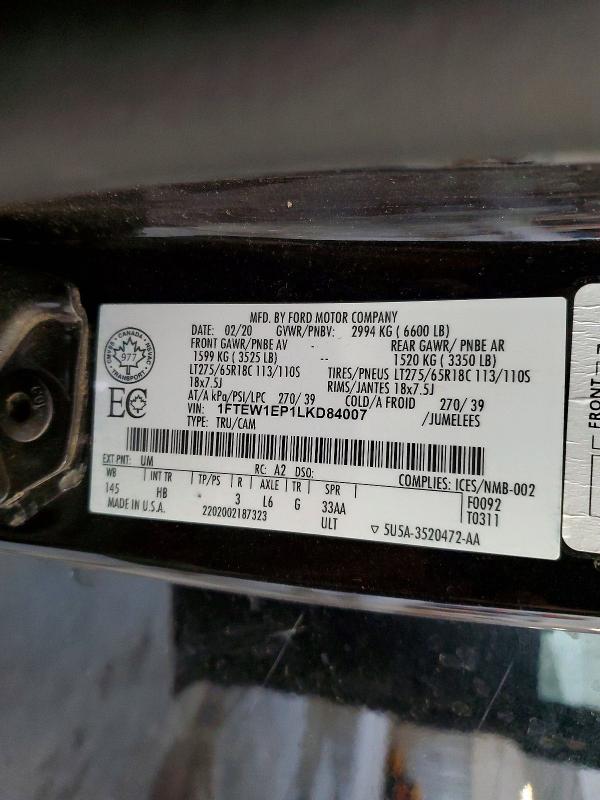 Aukcja sprzedaży 2020 Ford F150, vin: 1FTEW1EP1LKD84007, numer aukcji: 63835926