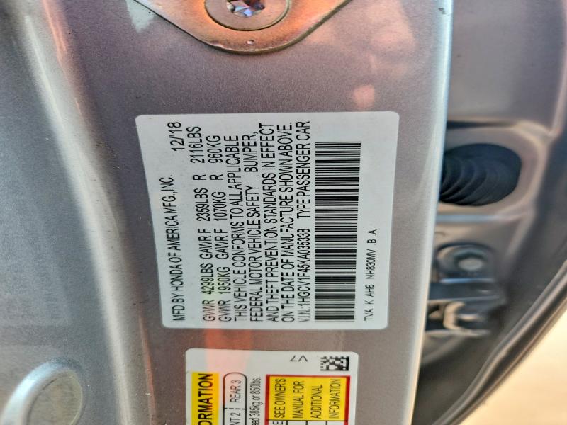 2019 Honda Accord მანქანა იყიდება აუქციონზე, vin: 1HGCV1F45KA035338, აუქციონის ნომერი: 62828306