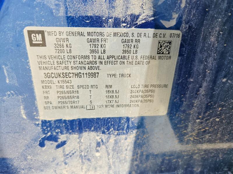 2017 Chevrolet Silverado მანქანა იყიდება აუქციონზე, vin: 3GCUKSEC7HG119987, აუქციონის ნომერი: 65337076
