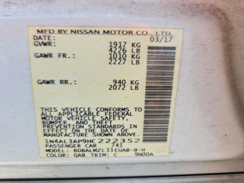 Продажа на аукционе авто 2017 Nissan Altima, vin: 1N4AL3AP9HC222352, номер лота: 66319376