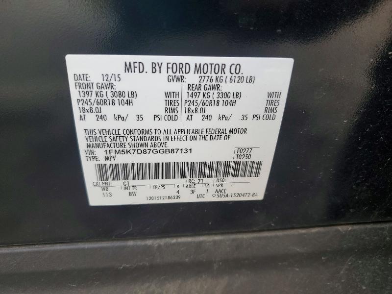Aukcja sprzedaży 2016 Ford Explorer, vin: 1FM5K7D87GGB87131, numer aukcji: 63301606
