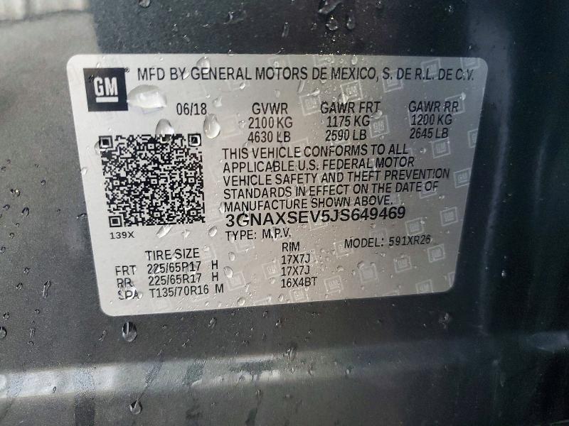 63647276 :رقم المزاد ، 3GNAXSEV5JS649469 vin ، 2018 Chevrolet Equinox مزاد بيع