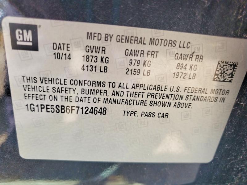 65129306 :رقم المزاد ، 1G1PE5SB6F7124648 vin ، 2015 Chevrolet Cruze مزاد بيع