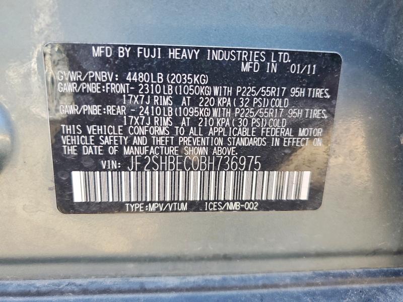 2011 Subaru Forester მანქანა იყიდება აუქციონზე, vin: JF2SHBEC0BH736975, აუქციონის ნომერი: 67150266