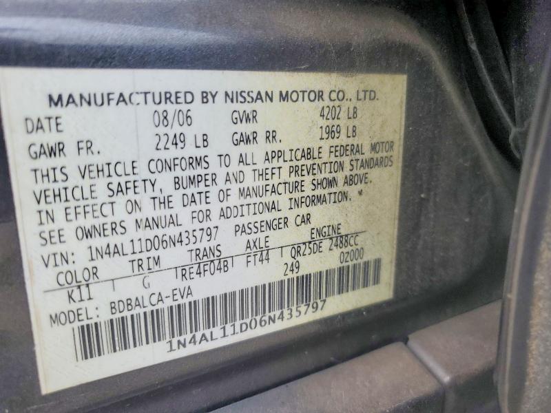 62921846 :رقم المزاد ، 1N4AL11D06N435797 vin ، 2006 Nissan Altima مزاد بيع