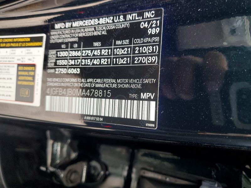Продаж на аукціоні авто 2021 Mercedes-benz Gle, vin: 4JGFB4JB0MA478815, номер лоту: 67075956