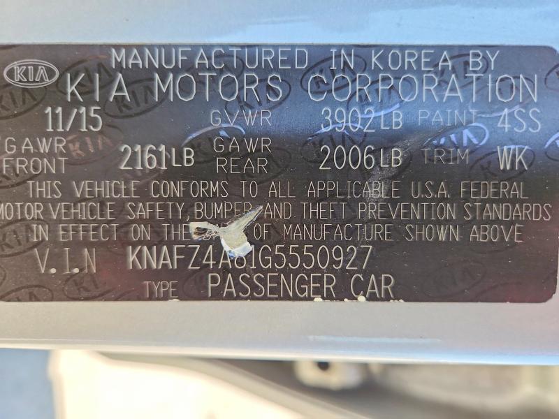 2016 Kia Forte მანქანა იყიდება აუქციონზე, vin: KNAFZ4A81G5550927, აუქციონის ნომერი: 65839836