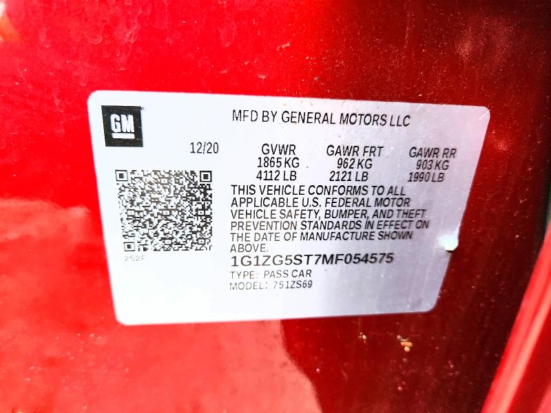 Продажа на аукционе авто 2021 Chevrolet Malibu, vin: 1G1ZG5ST7MF054575, номер лота: 63339616