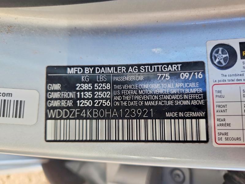 2017 Mercedes-benz E მანქანა იყიდება აუქციონზე, vin: WDDZF4KB0HA123921, აუქციონის ნომერი: 64675056
