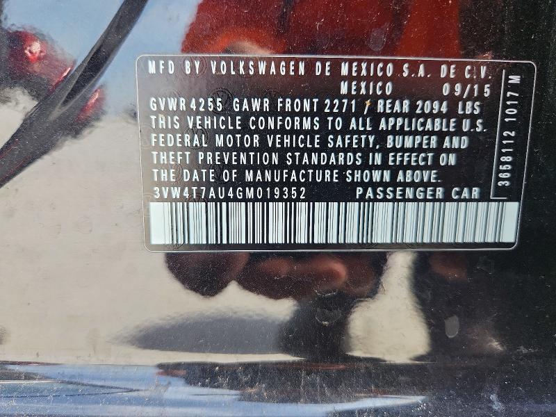 2016 Volkswagen Gti მანქანა იყიდება აუქციონზე, vin: 3VW4T7AU4GM019352, აუქციონის ნომერი: 66227486