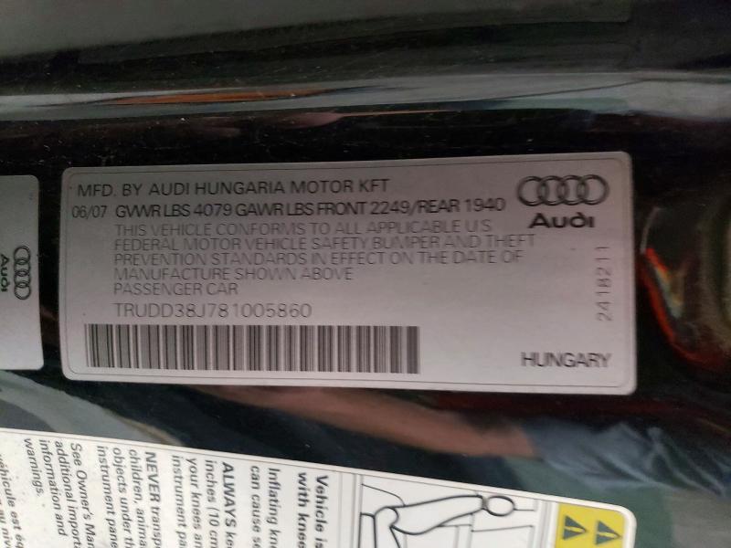 65588006 :رقم المزاد ، TRUDD38J781005860 vin ، 2008 Audi Tt مزاد بيع