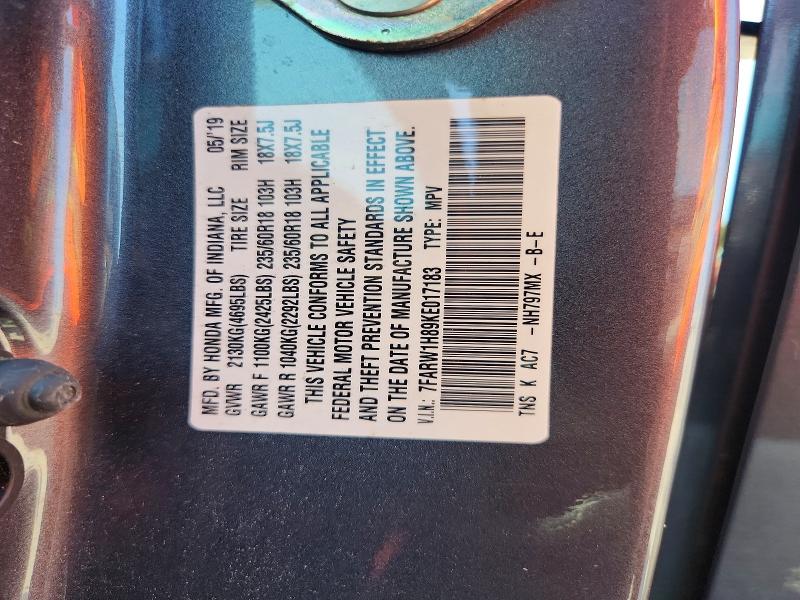 65465816 :رقم المزاد ، 7FARW1H89KE017183 vin ، 2019 Honda Cr-v مزاد بيع