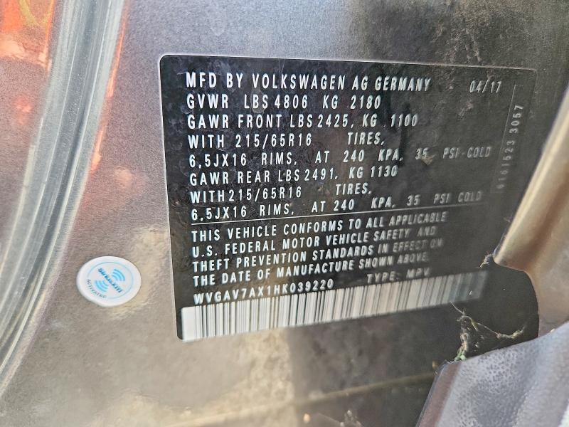 Aukcja sprzedaży 2017 Volkswagen Tiguan, vin: WVGAV7AX1HK039220, numer aukcji: 65723676