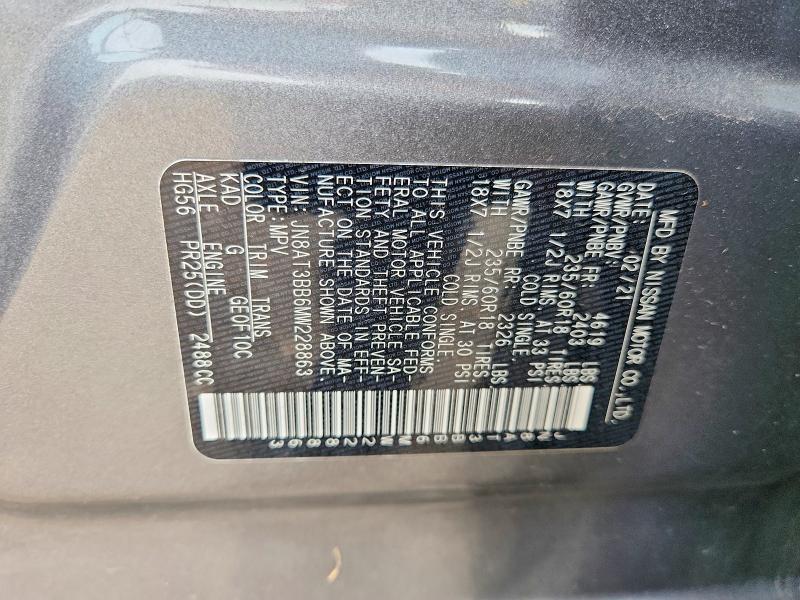 2021 Nissan Rogue მანქანა იყიდება აუქციონზე, vin: JN8AT3BB6MW228863, აუქციონის ნომერი: 65326736