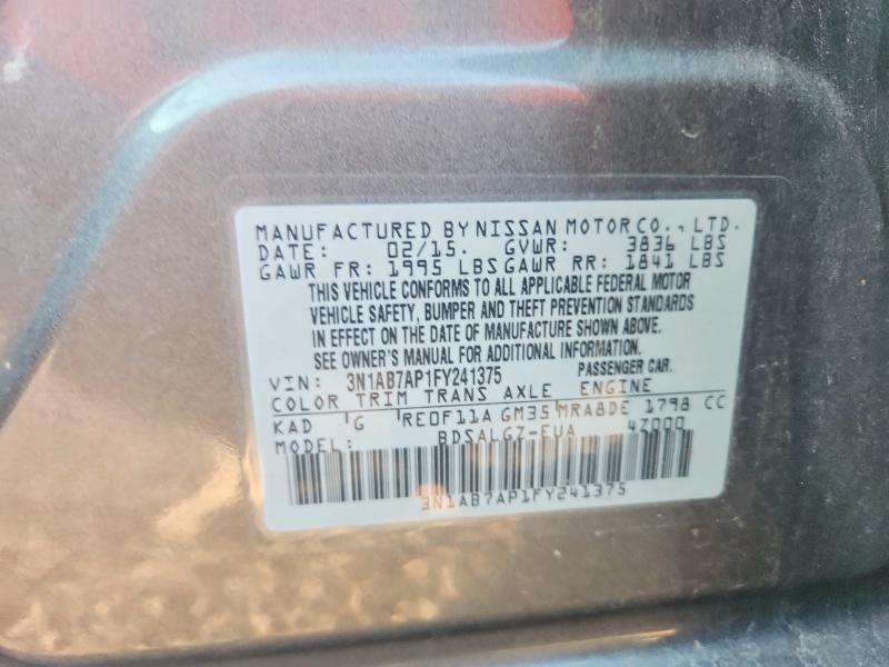 Aukcja sprzedaży 2015 Nissan Sentra, vin: 3N1AB7AP1FY241375, numer aukcji: 65930636