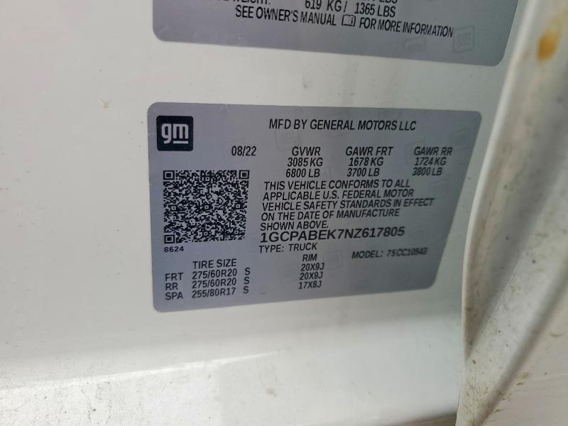 Aukcja sprzedaży 2022 Chevrolet Silverado, vin: 1GCPABEK7NZ617805, numer aukcji: 66377236