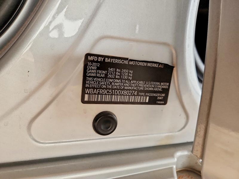 2013 Bmw 550 მანქანა იყიდება აუქციონზე, vin: WBAFR9C51DDX80274, აუქციონის ნომერი: 63937216