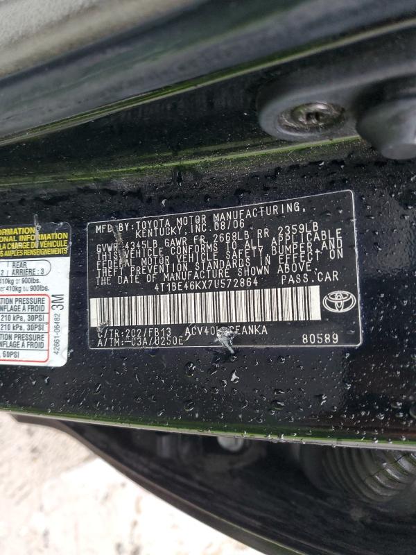 2007 Toyota Camry მანქანა იყიდება აუქციონზე, vin: 4T1BE46KX7U572864, აუქციონის ნომერი: 63732926