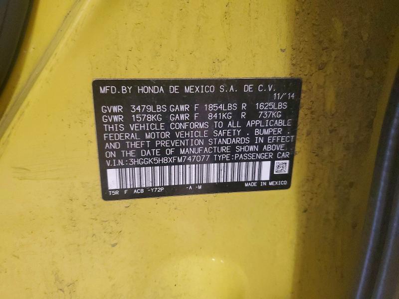 Aukcja sprzedaży 2015 Honda Fit, vin: 3HGGK5H8XFM747077, numer aukcji: 64590826