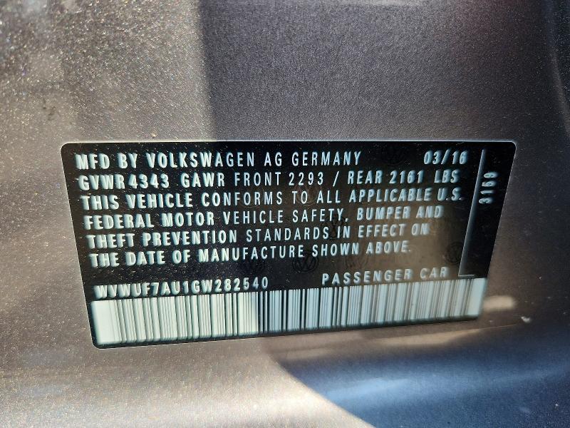 Auction sale of the 2016 Volkswagen Golf R, vin: WVWUF7AU1GW282540, lot number: 64026156