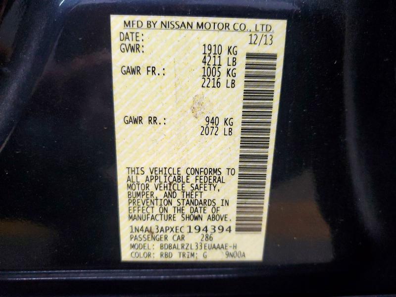 Продаж на аукціоні авто 2014 Nissan Altima, vin: 1N4AL3APXEC194394, номер лоту: 63595766
