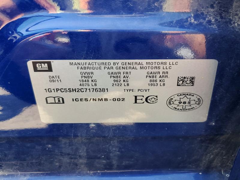 2012 Chevrolet Cruze მანქანა იყიდება აუქციონზე, vin: 1G1PC5SH2C7176381, აუქციონის ნომერი: 65578316