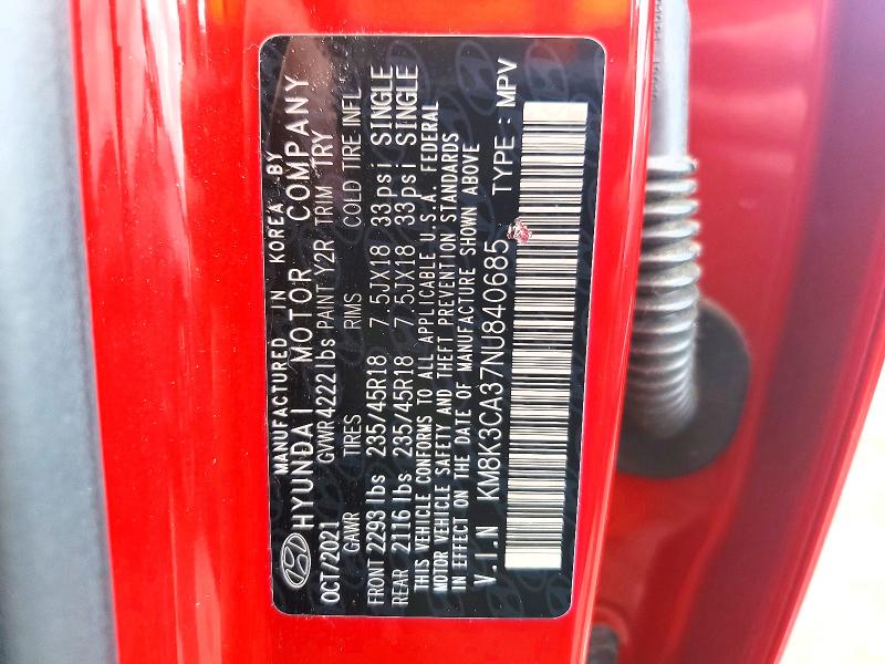 Aukcja sprzedaży 2022 Hyundai Kona, vin: KM8K3CA37NU840685, numer aukcji: 64114446