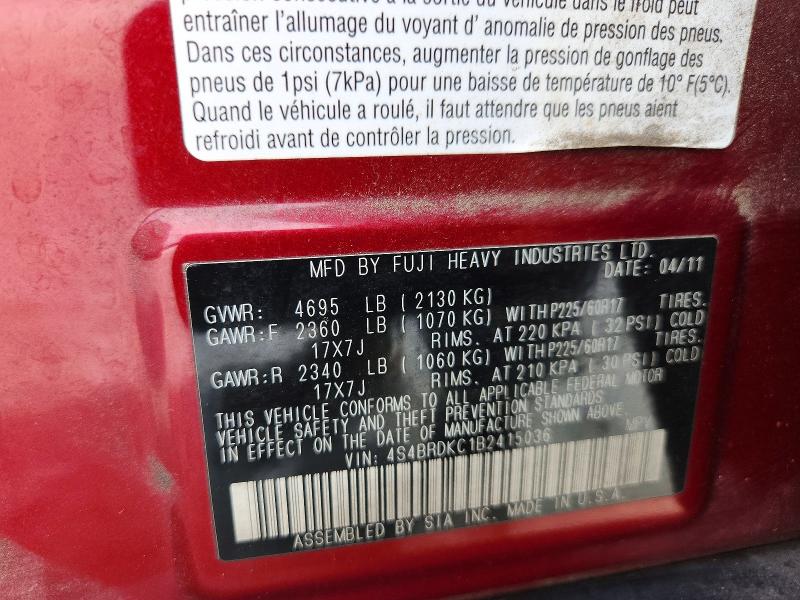 Продаж на аукціоні авто 2011 Subaru Outback, vin: 4S4BRDKC1B2415036, номер лоту: 64311906