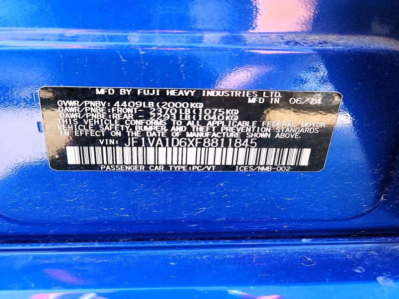 Продаж на аукціоні авто 2015 Subaru Wrx, vin: JF1VA1D6XF8811845, номер лоту: 63157286