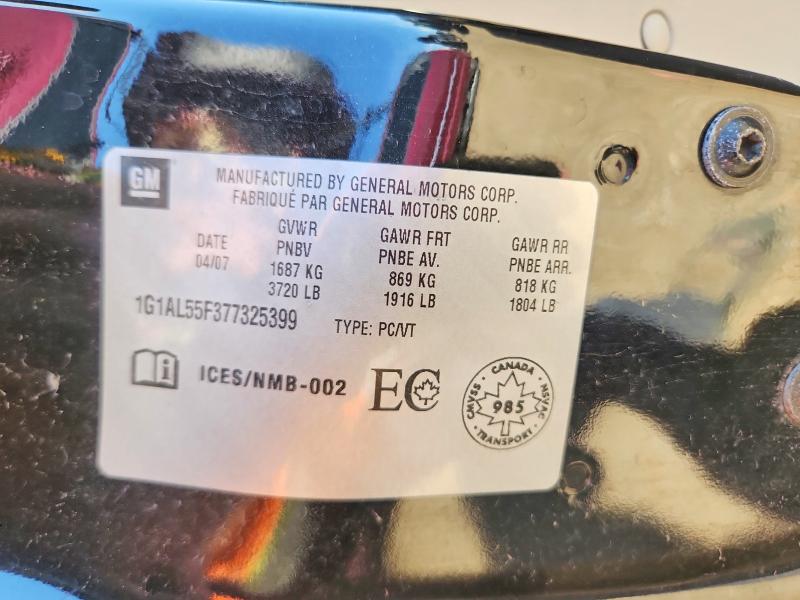 2007 Chevrolet Cobalt მანქანა იყიდება აუქციონზე, vin: 1G1AL55F377325399, აუქციონის ნომერი: 63764956