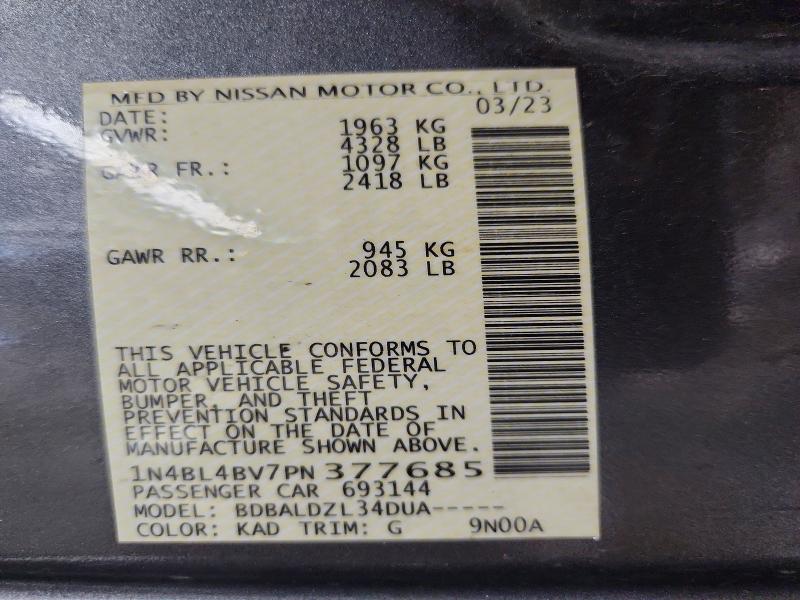 2023 Nissan Altima მანქანა იყიდება აუქციონზე, vin: 1N4BL4BV7PN377685, აუქციონის ნომერი: 64455166